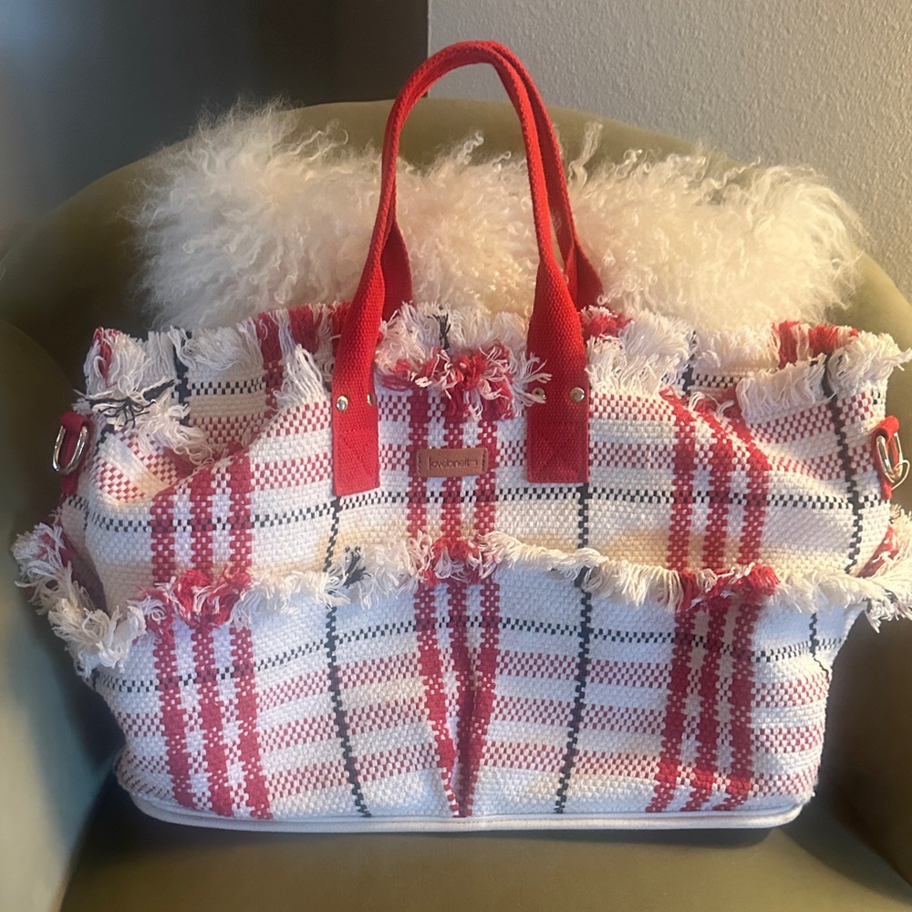 Chic Red and White Plaid Women's Tote Bag w/shoulder strap